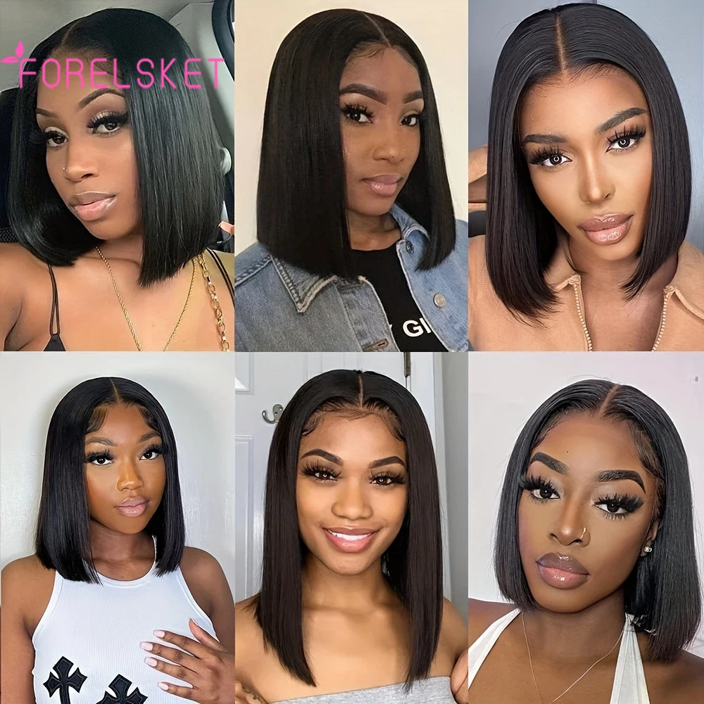 FORELSKET-Perruque Bob Lace Closure Wig Naturelle, Cheveux Courts, 4x4, 150% de Densité, Pre-Plucked, avec Baby Hair, pour Femme