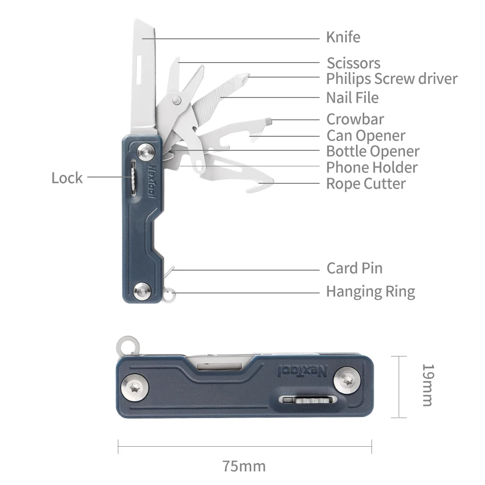 Imagem -03 - Nextool-faca Dobrável Edc Multi Tools Descompactar Faca Tesoura Chave de Fenda Ferramentas ao ar Livre Clipe de Sobrevivência Cortador Afiado 10 em 1