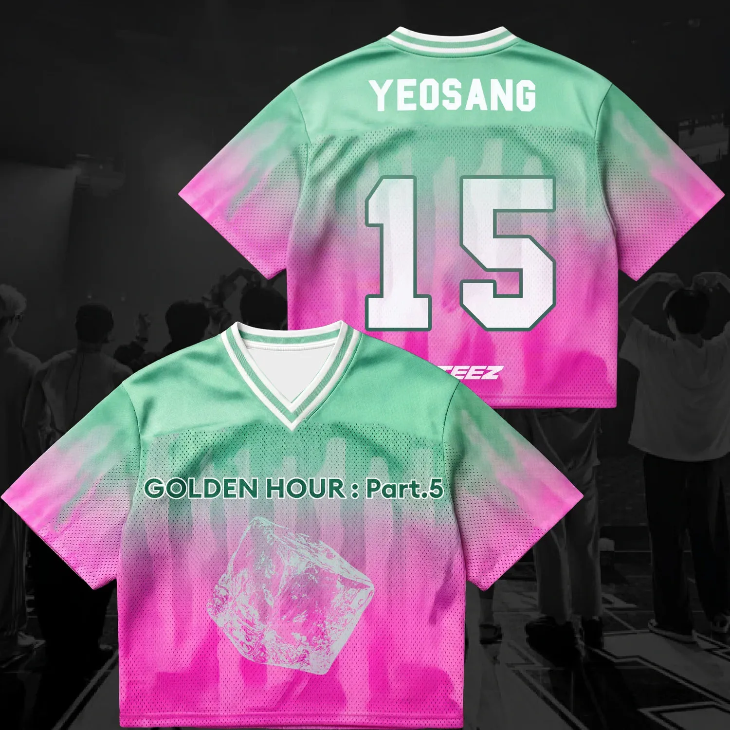 2026 Kpop ATEEZ ATINY 08 Gradient Cropped Jersey Women V-Neck Short Sleeve Crop Top Golden Hour Part 5 Concert Fan Tee
