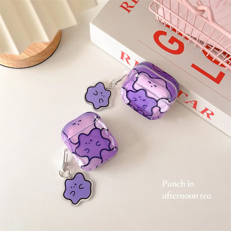 

Cute Purple Semi-Transparent Little Monster Hanging Earphone Case for Airpods Pro 2, Apple Bluetooth Earphone Cover, 1, 2, 3