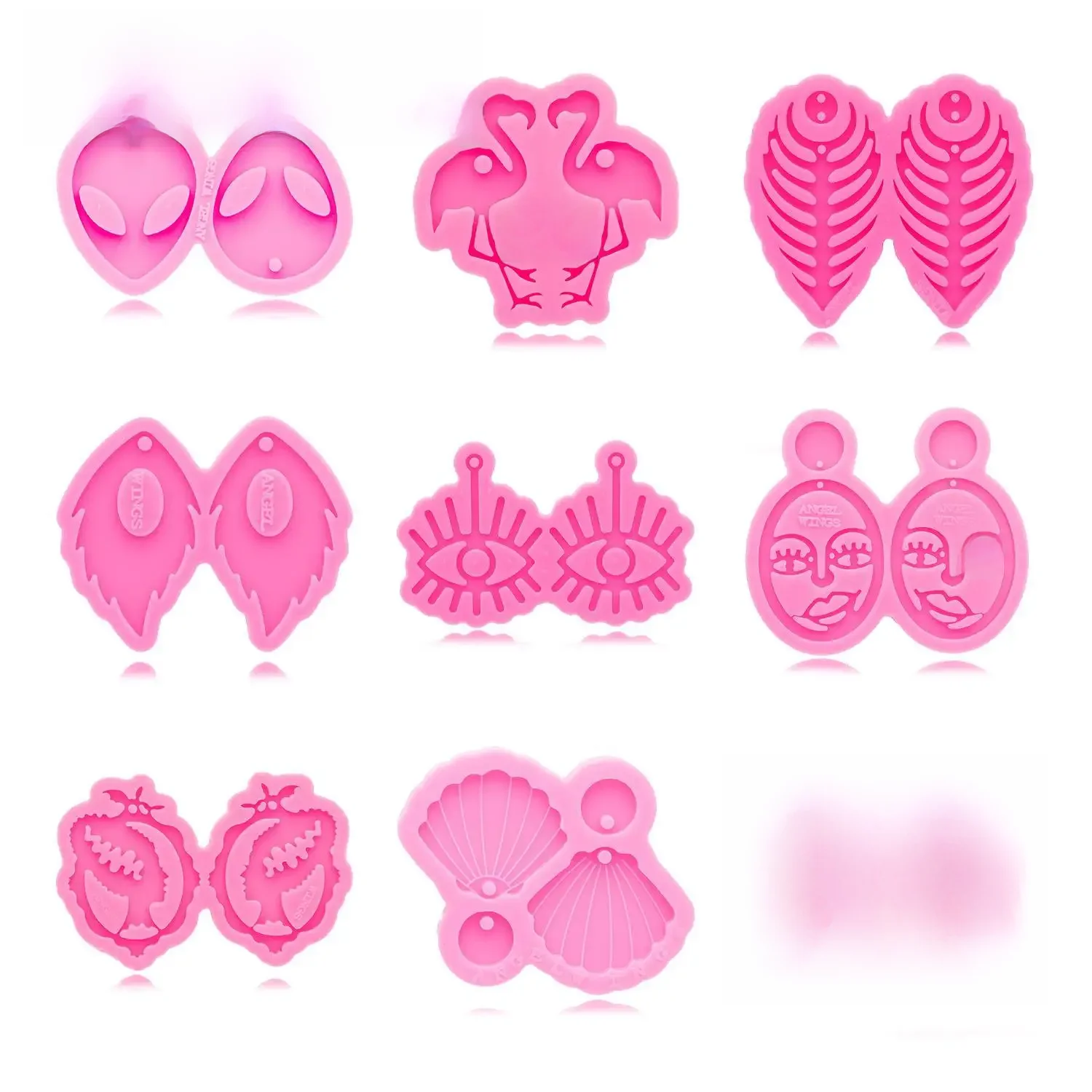 DY0317 Shell/Alien/Flamingo/Woman Face Earrings Resin Mold, Art DIY Silicone Craft Molds To for Epoxy Resin Jewelry — zdjęcie 2