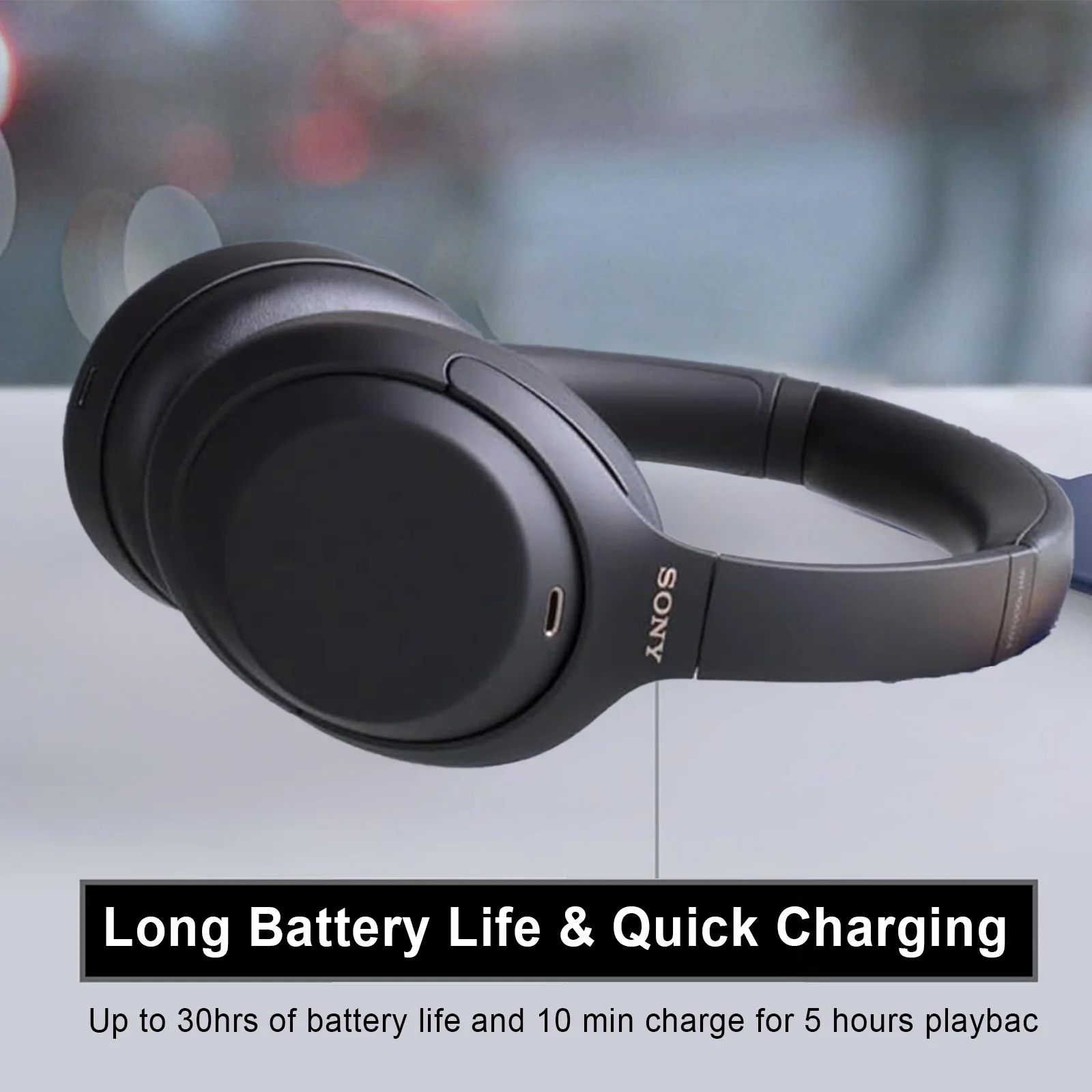 Sony WH-1000XM4/B Wireless Headphone, Noise Canceling, Foldable Over the Ear Headset, Built-in Microphone Headphone, Black image 2