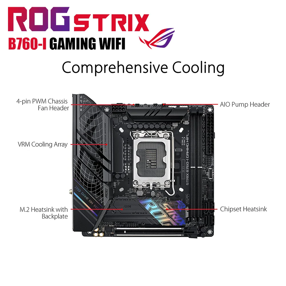 Материнская плата ROG STRIX B760-I GAMING WIFI DDR5 LGA1700, системная плата Mini-ITX, 64 ГБ, 7600(OC), Поддержка Intel 12-го 13-го поколения, i5 i7 i9 Kit RGB PCIE 5.0 USB для настольных ПК геймеров