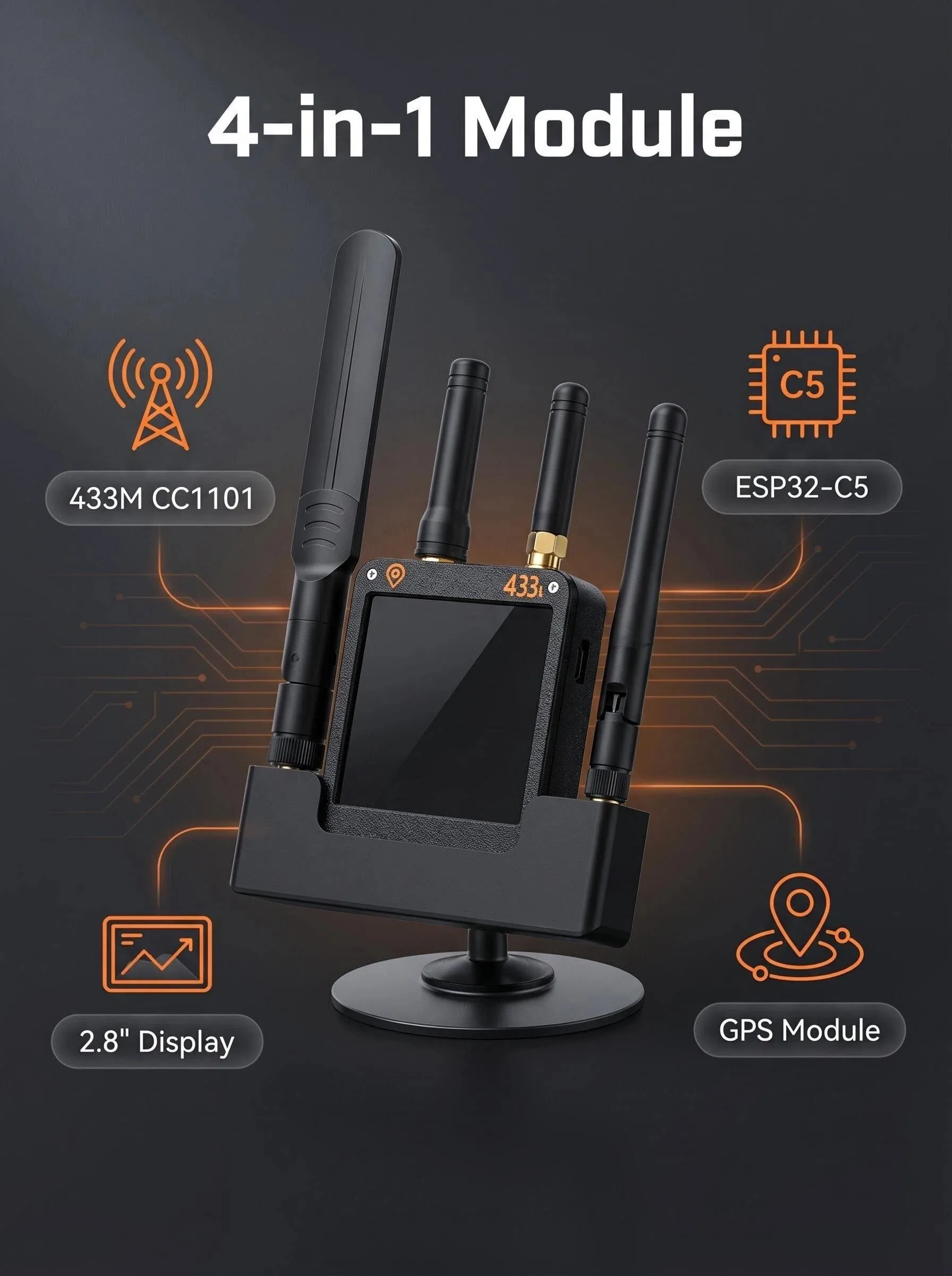 

Flipper Zero 4-in-1 Expansion Board ESP32-C5 WiFi 5G 2.4G GPS 433MHz CC1101 Multi-Band RF Module