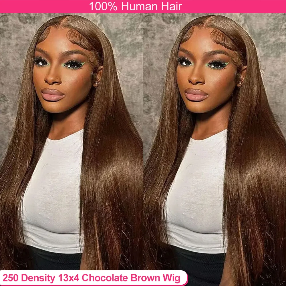 13x4 Chocolate Brown Lace Front Wig HD Transparent Straight Lace Front Wigs Human Hair Glueless Frontal Brown Wig Human Hair