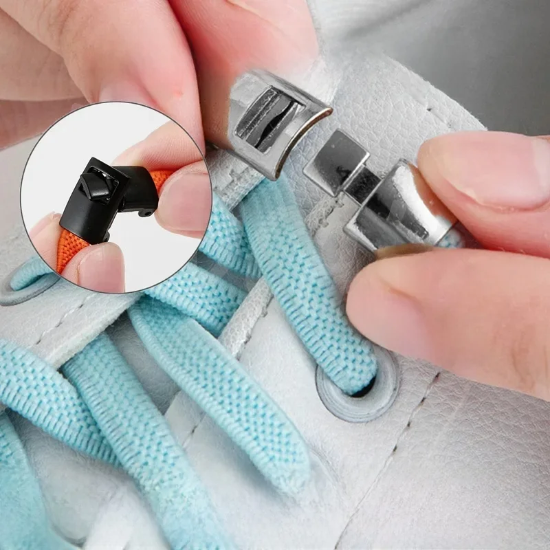 Interlock Buckle Elastic Shoe Laces No Tie Shoelaces for Sneakers Flat Shoelace Kids Adult Elastic Laces One Size Fits All Shoes
