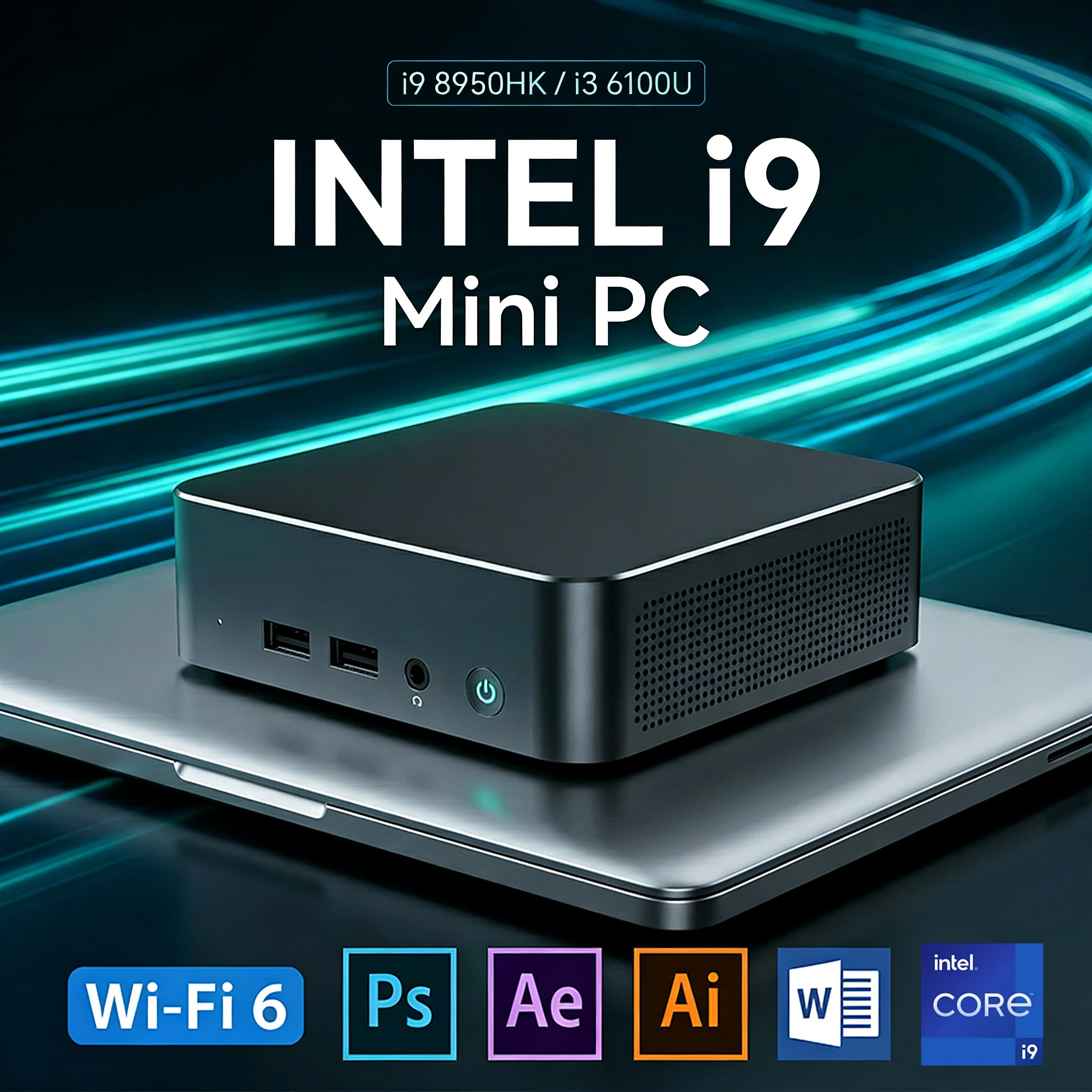 Mini PC Windows 11 Pro Intel Core i9 8950HK/ Intel Core i3 6100U Windows 11 Pro UHD Graphics 16 Go LPDDR4 1/2 To SSD M.2 WiFi 6+BT5.2 Ordinateur de bureau
