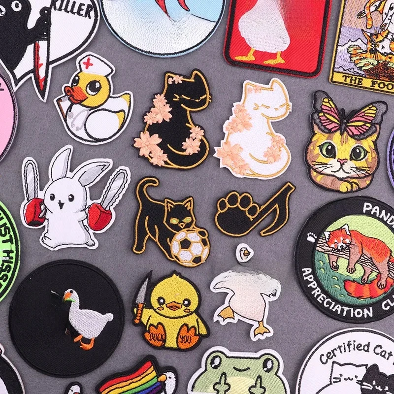 Patchs brodés d'animaux de dessin animé pour vêtements, patch thermoadhésif pour vêtements, applique Jean, bricolage, football, chat