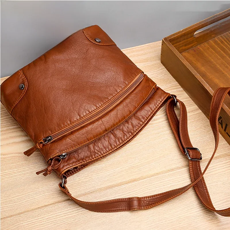 Yogodlns Vintage miękka torba na ramię ze skóry PU damski zamek błyskawiczny torebka listonoszka marki modna torba wiadro w stylu Casual, damska torebka femin — zdjęcie 2