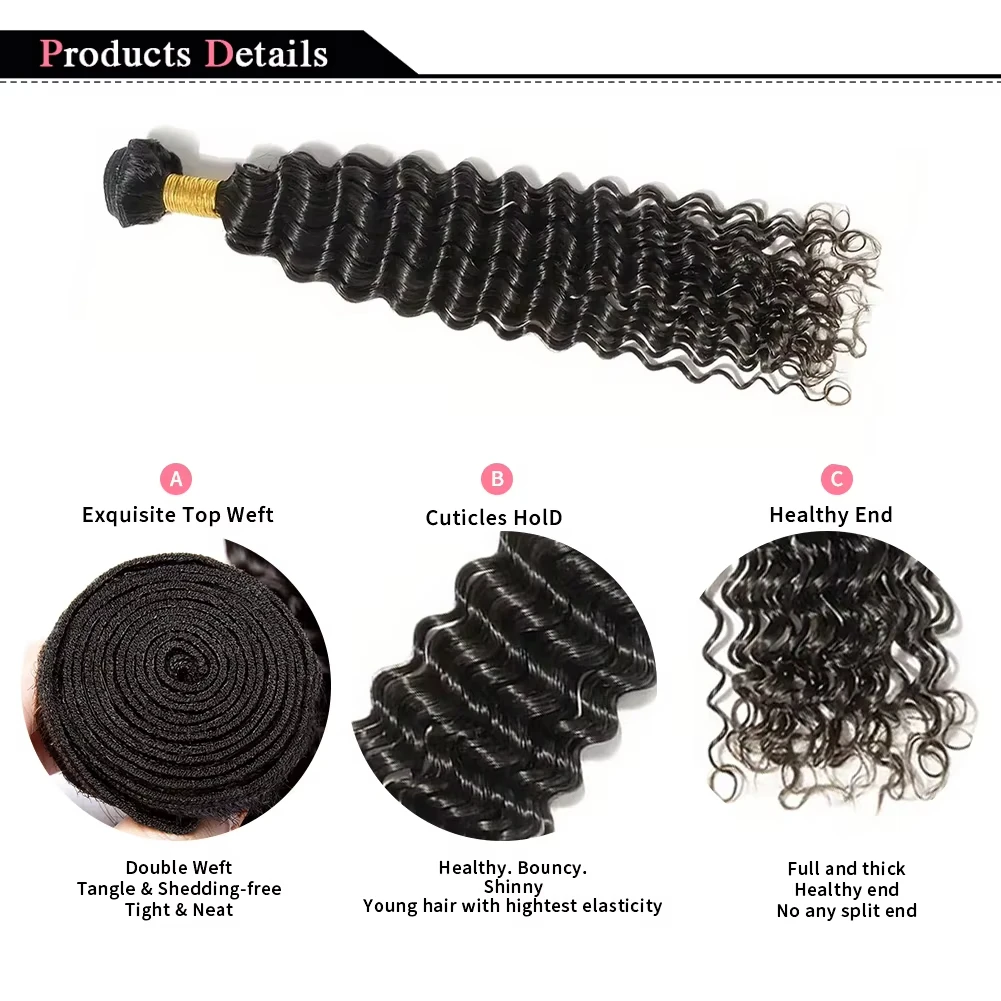 حزم شعر بشري مجعد 100% للتضفير 3 عروض حزمة موجة عميقة شعر ريمي هندي طبيعي أسود ملحقات لحمة مزدوجة #2