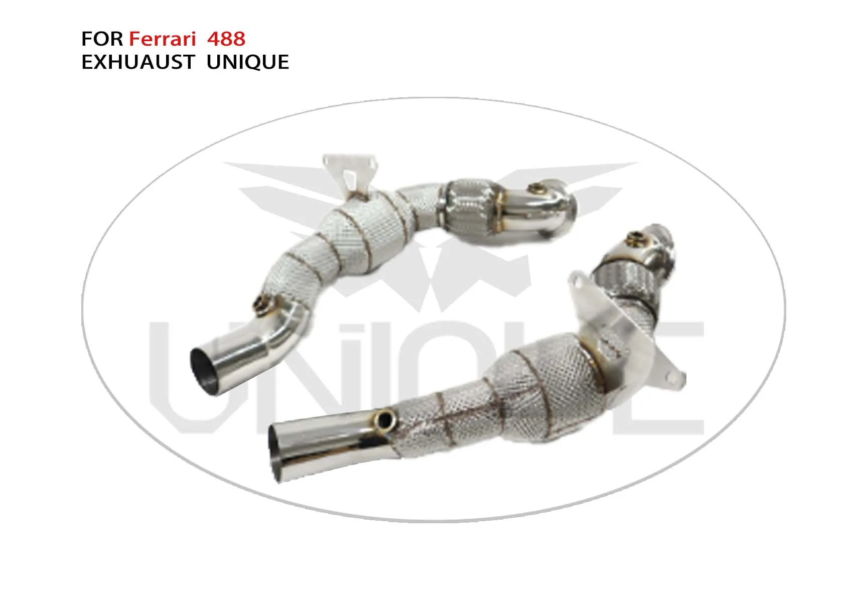 UNIQUE Exhaust System High Flow Performance Downpipe for Ferrari 488 Pista Spider GTB V8 3.9T With Heat Shield