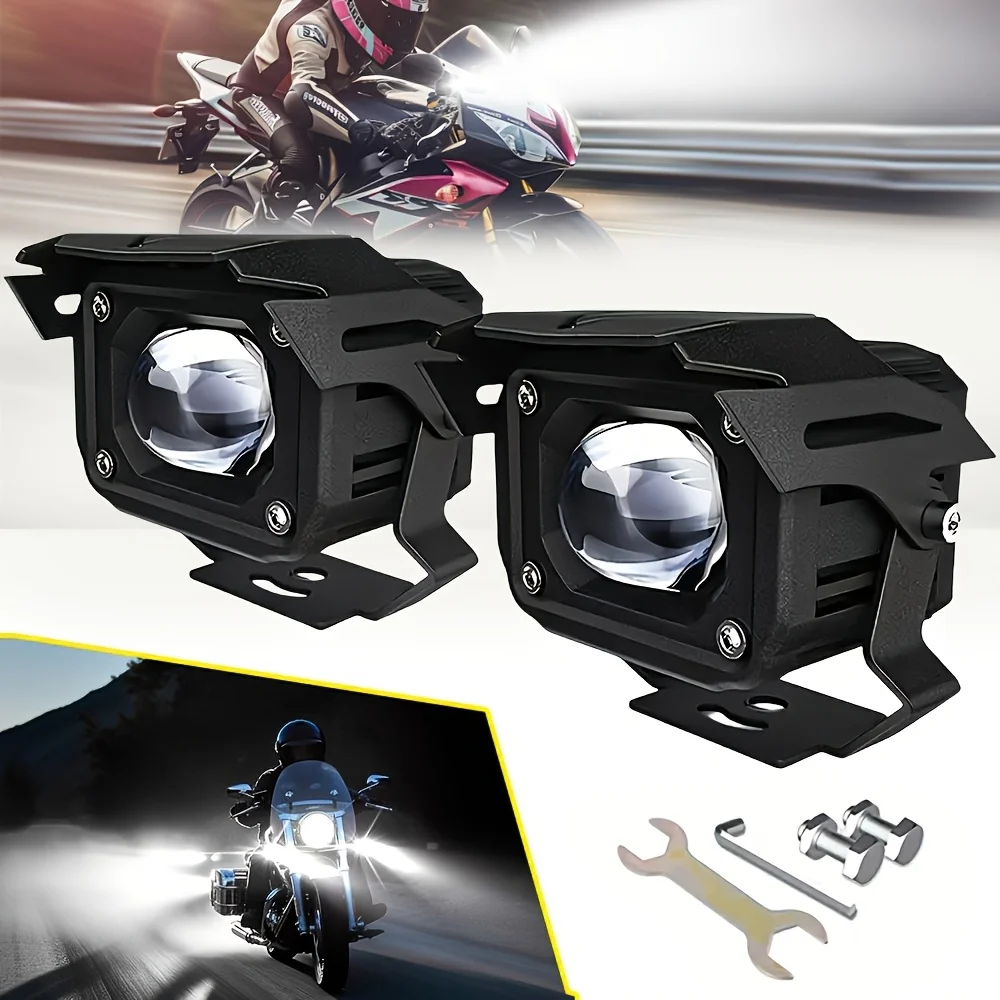 

Мотоциклетные фары: белые и янтарные светодиодные противотуманные фонари с точечным лучом, водонепроницаемые IP67, вспомогательное внедорожное освещение