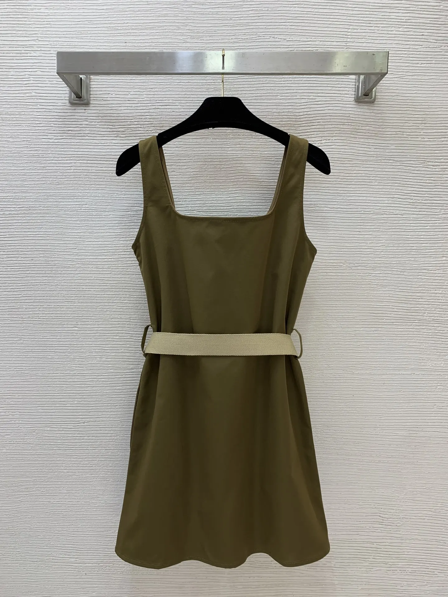 

2026 New Spring and Summer Daily Life with Belt Slimmed Solid Color Loose Lined Short-Sleeve Dress