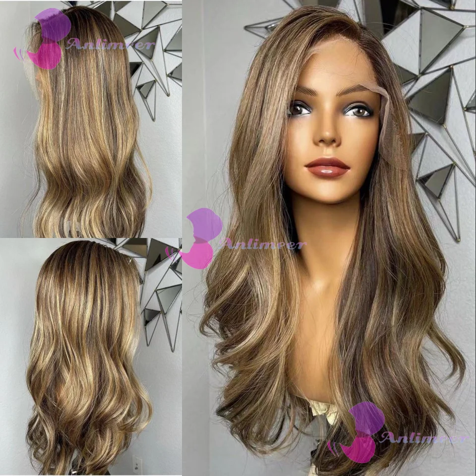 Glueless Pre Plucked #4/27 Brown Blonde Highlight Balayaga Human Hair Body Wavy 5x5 Silk Top Closure Wigs 13x6/360 Lace Wigs