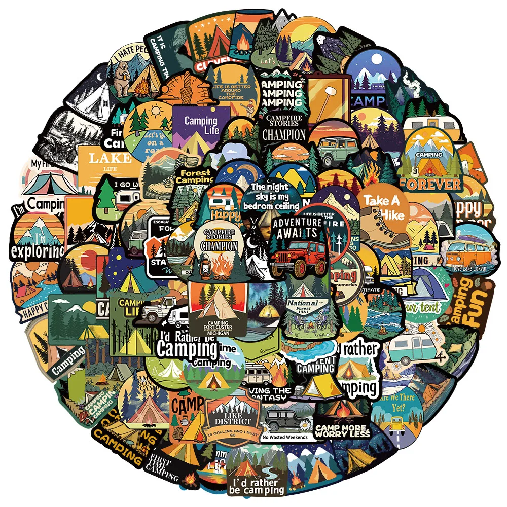 50/100PCS Adesivos Decorativos de Camping para Guitarra, Capas de Telefone, DIY, Bagagem, Laptop, Adesivos Impermeáveis, Brinquedos