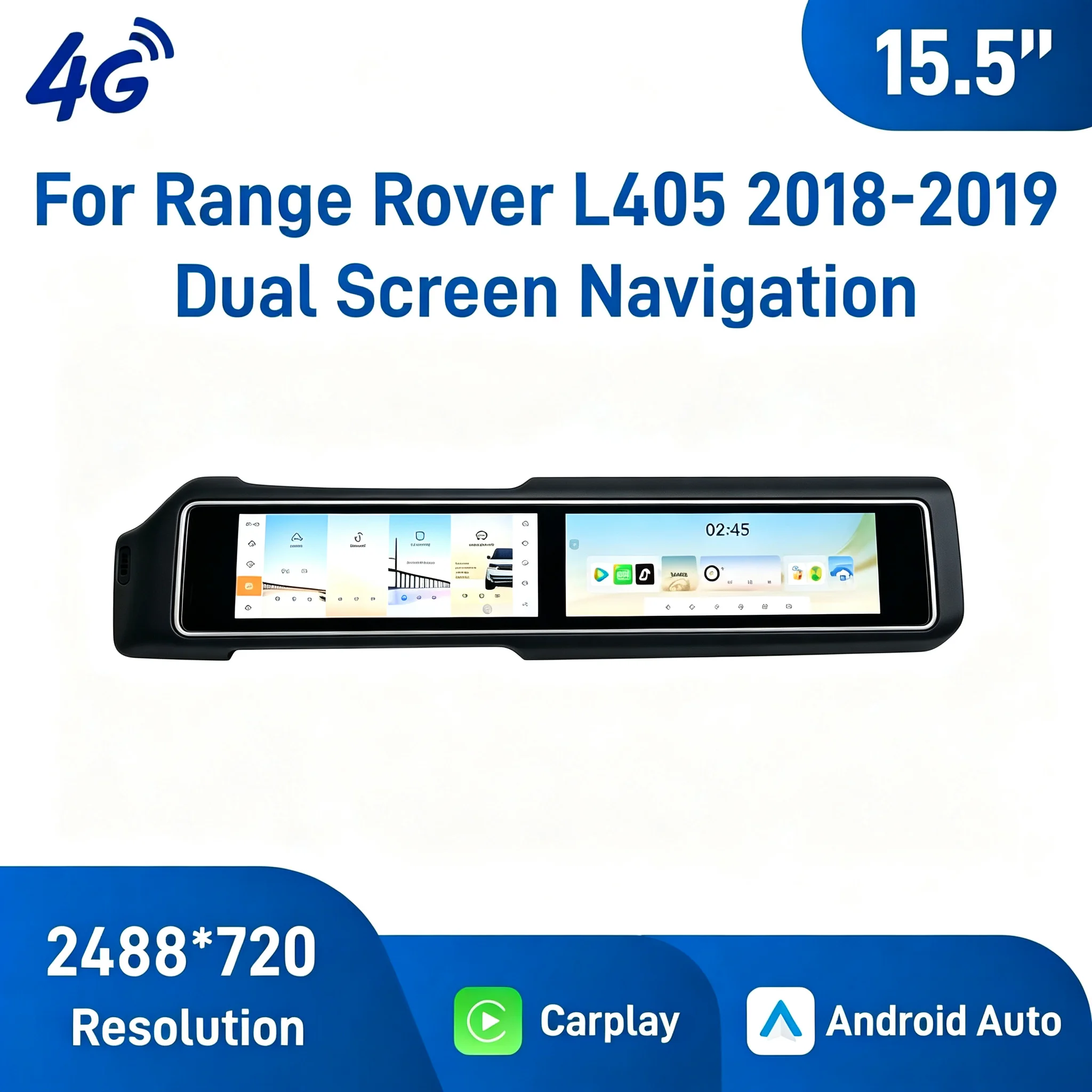 15.5 Inch Android Car Navigation for Land Rover Range Rover L405 2018-2019 Dual Screen Carplay Touch Screen GPS Bluetooth WiFi