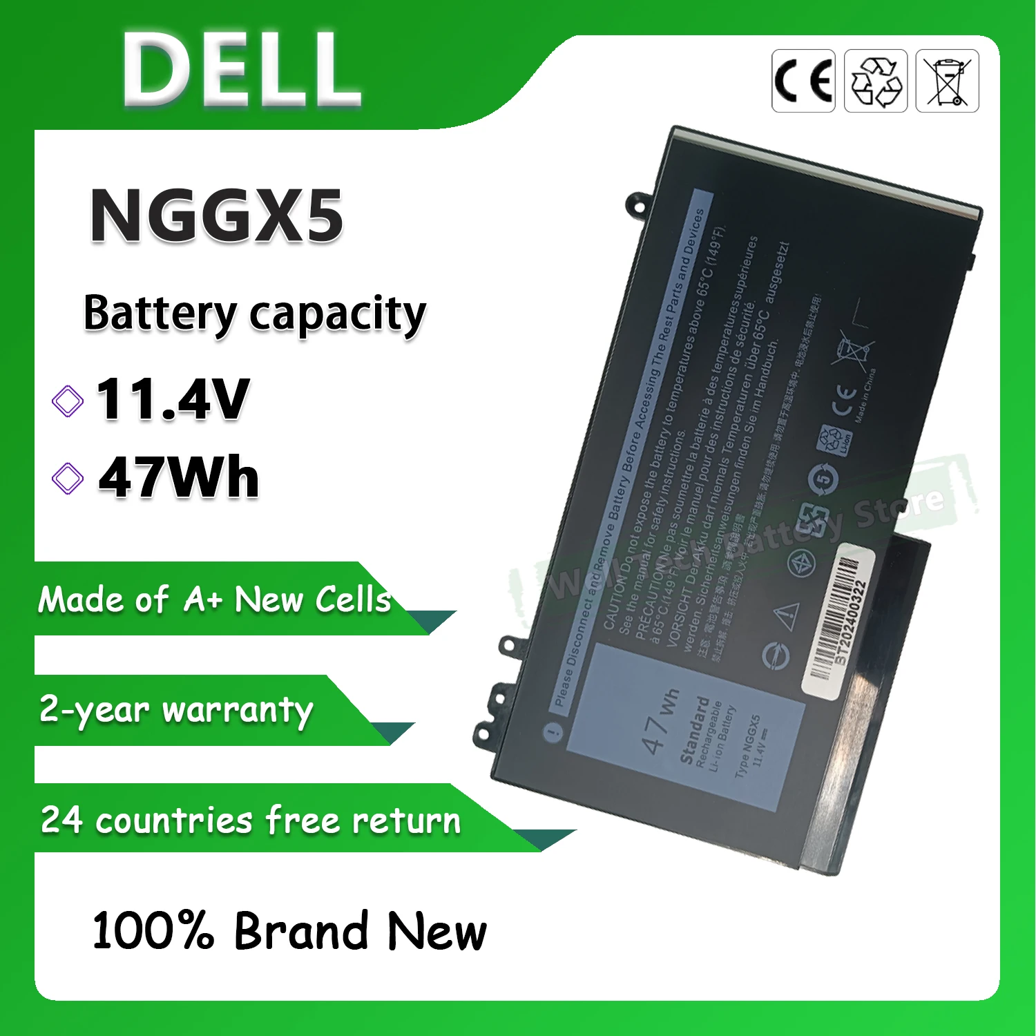 Batterie pour ordinateur portable NGGX5 pour DELL Latitude 12 5000 12 5000 Series-E5270 12-E5270 E5270 Series