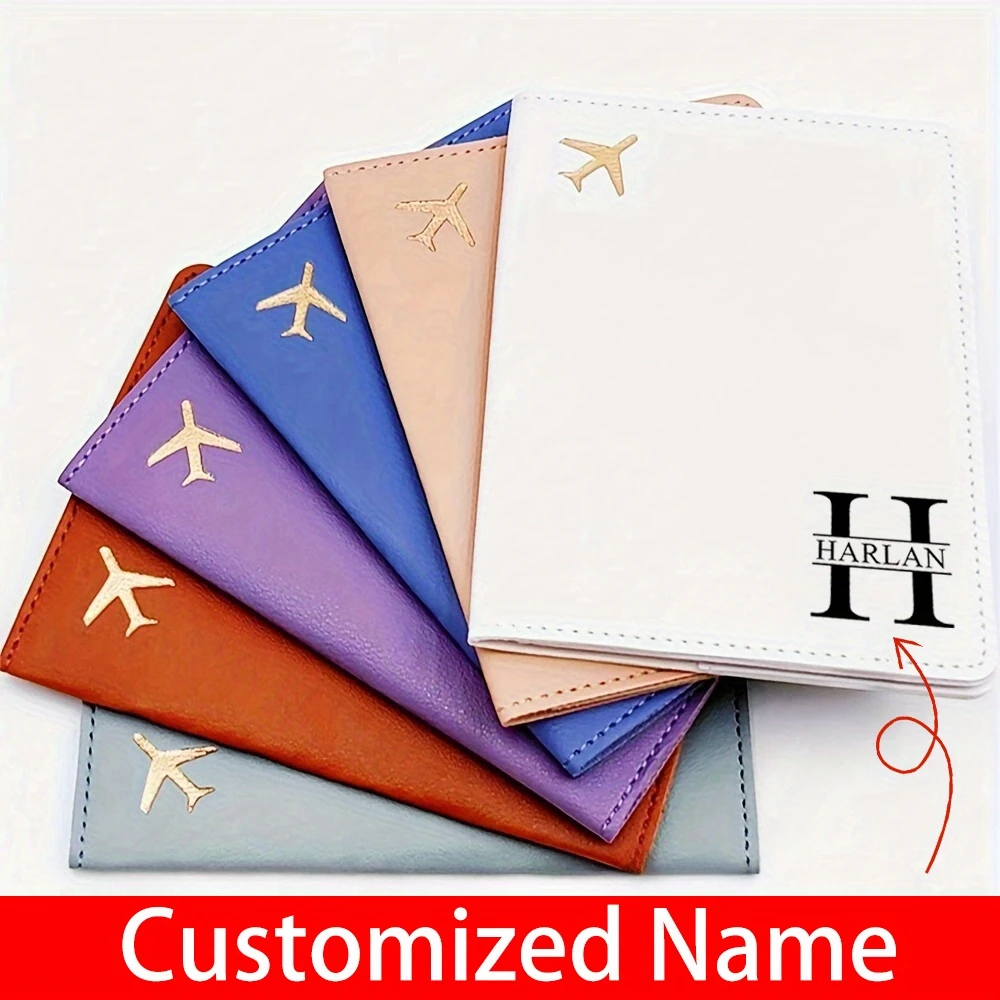 

1pc Customized text pattern passport holder, student travel back to school holder, travel flight passport bag