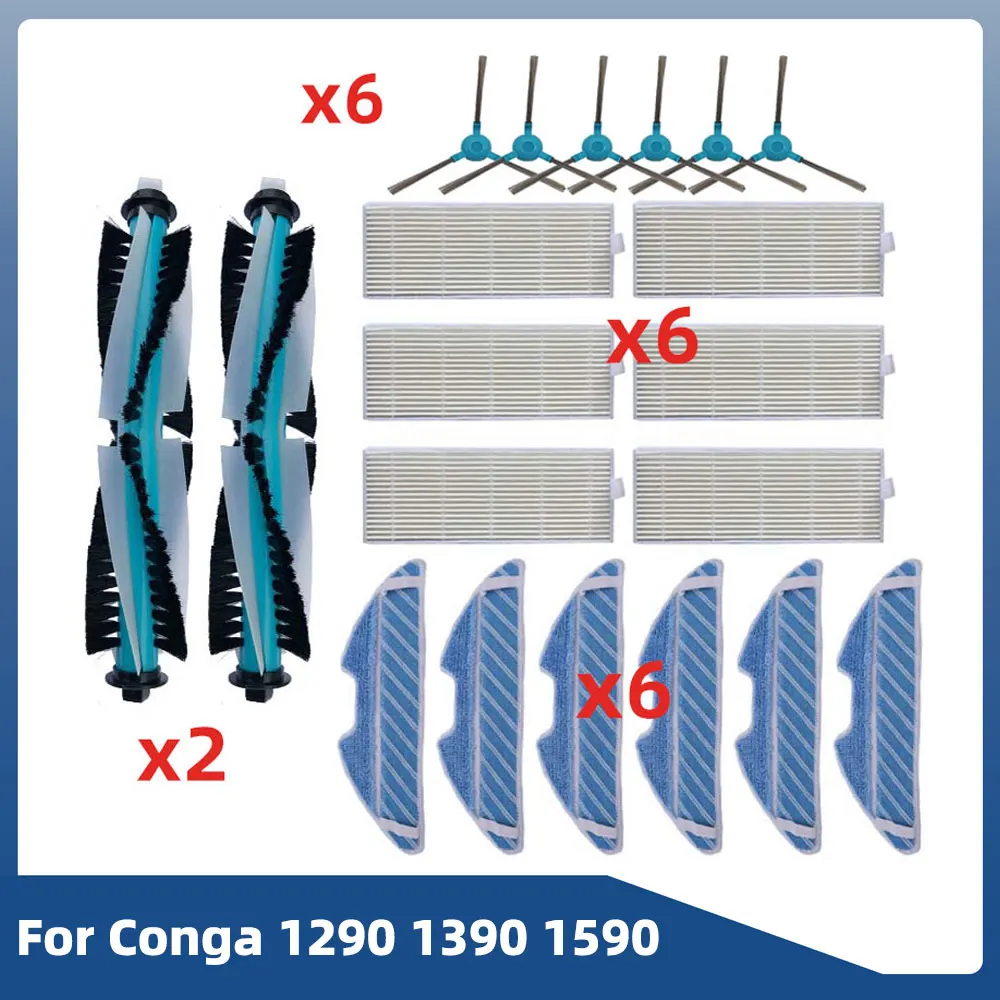 Para conga 1290 1390 1590 robô aspirador de pó principal rolo escova lateral filtro hepa mop pano peças reposição acessórios