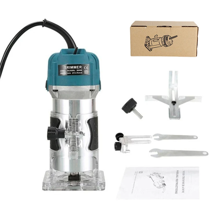 800W Houtbewerkingsfrees 1/4-inch Chuck met 15-delige freesbitset 30000RPM Kantfrees Bewerkingsmachine