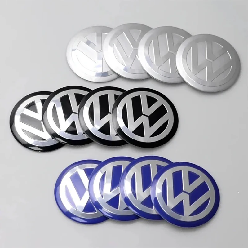 4Pcs 56mm Aluminum Emblem Car Wheel Center Hub Caps Sticker For VW Scirocco Polo T5 Passat b6 Golf mk5 Tiguan Jetta CC Beetle GT