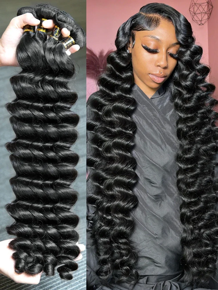 Losse Deep Wave Bundels Echt Haar Raw Virgin 30 34 Inch Onbewerkte Extensions 1 3 4 Water Wave Bundels Dubbele Weft Groothandel - afbeelding 2