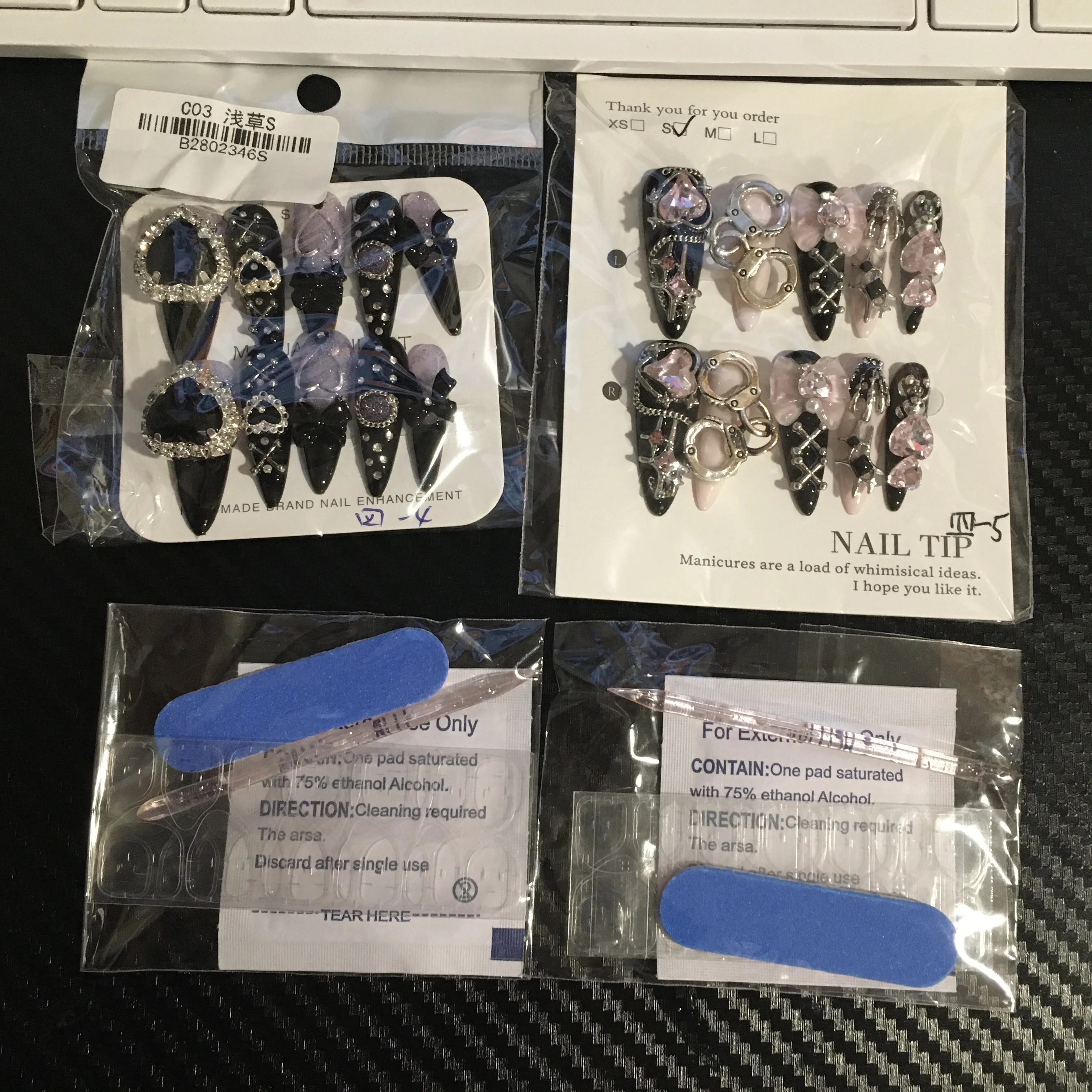 Long Stiletto Press on Fake Nails Blue Heart Diamond Bow Decoration False Nail Y2K Fashion Artificial Nail Handmade Acrylic Nail photo review