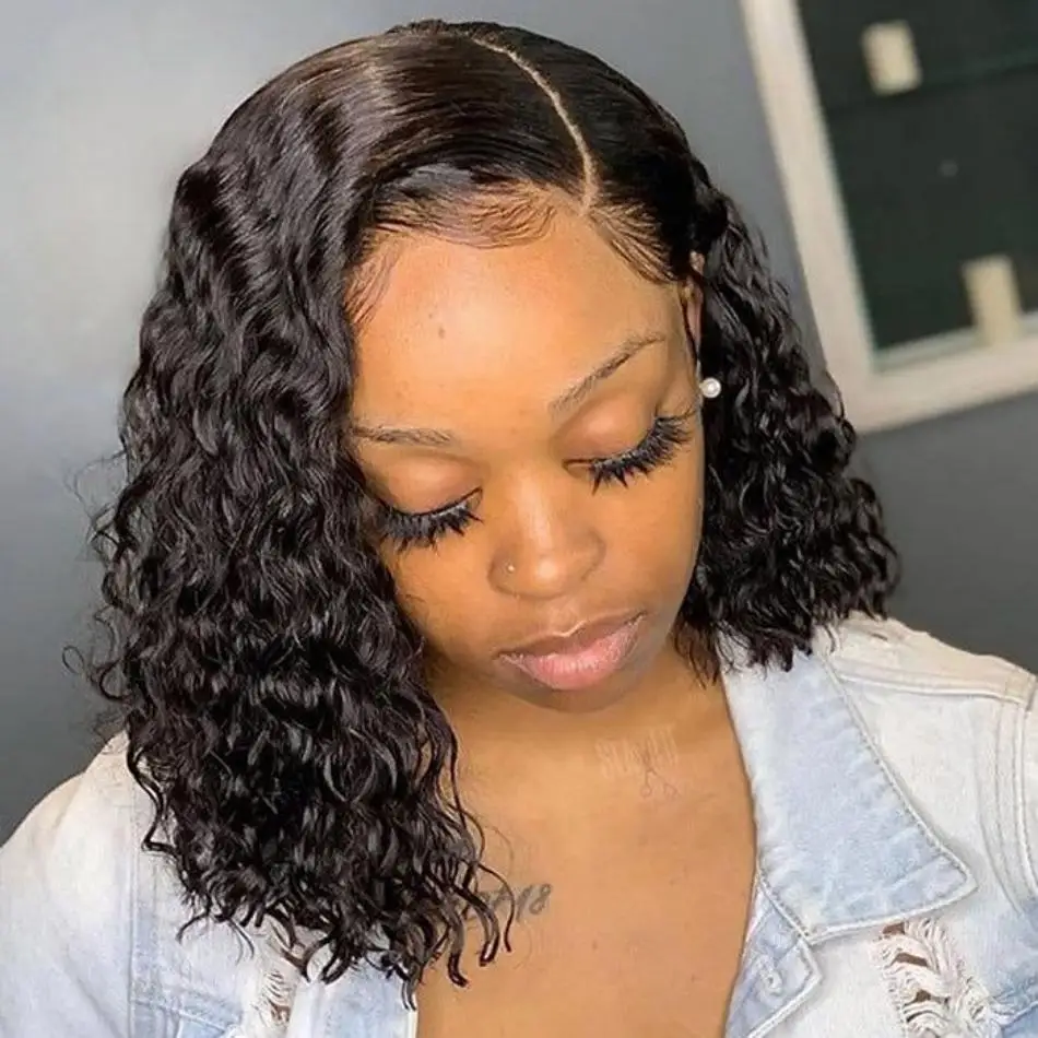 Deep Wave Wigs Glueless Wigs Ready To Go 5x5 Curly Human Hair Wigs HD Lace Front Wig For Women Short Bob Wig Human Hair Wigs