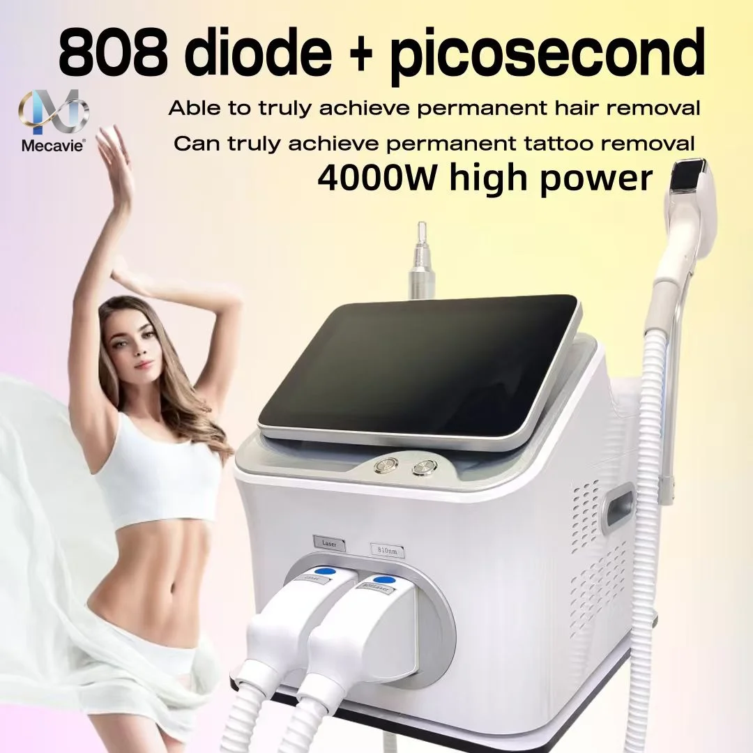 Dispositivo 2 en 1 de 4000W Soprano Titanium Ice Platinum para Depilación Láser Diodo Indolora de Cuatro Ondas y Eliminación de Tatuajes