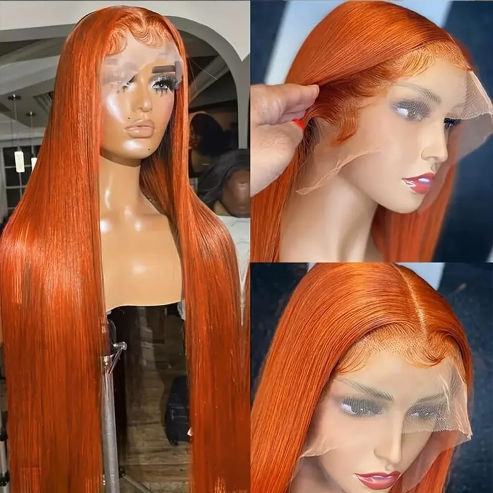 30 40 Inch Orange Ginger 13x6 HD Lace Frontal Wig Human Hair Bone Straight 13x4 Transparent Lace Frontal Color Wigs 150 Density