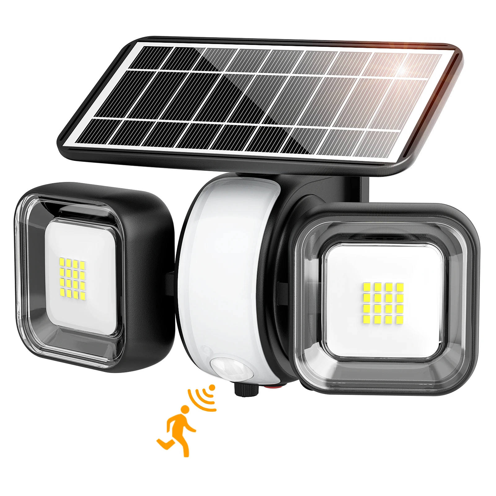 Lureshine Solar Bewegingsmelderlamp Buiten LED Beveiligingslamp 2-kops Solar-aangedreven Lamp IP65 Waterdicht Oplaadbare Wandlamp 2000mAh voor Tuin Ingang Garage Veranda Binnenplaats