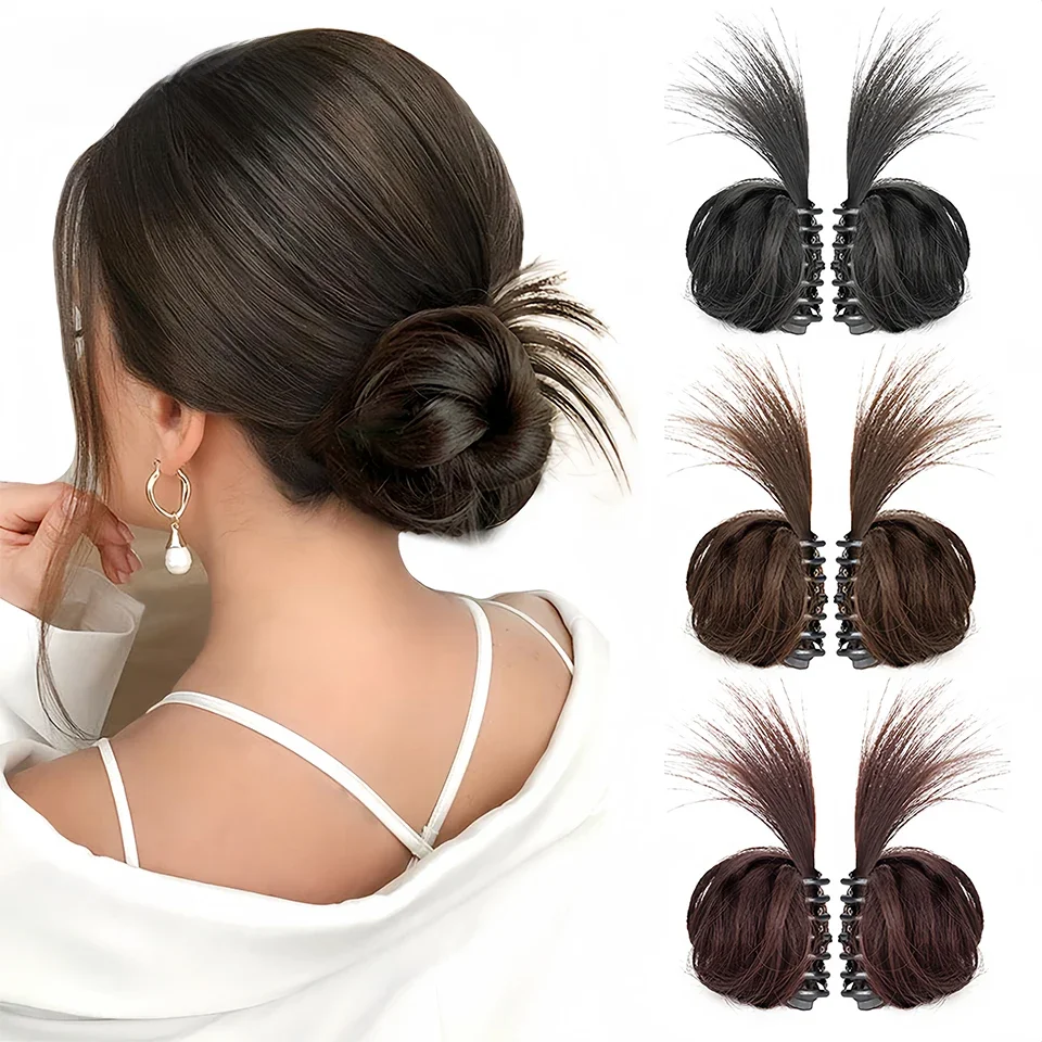OLA Girls Curly Scrunchie Chignon With Rubber Band Brown Black Synthetic Hair Ring Wrap On Messy Bun Ponytails Straight Hair Tie — zdjęcie 2