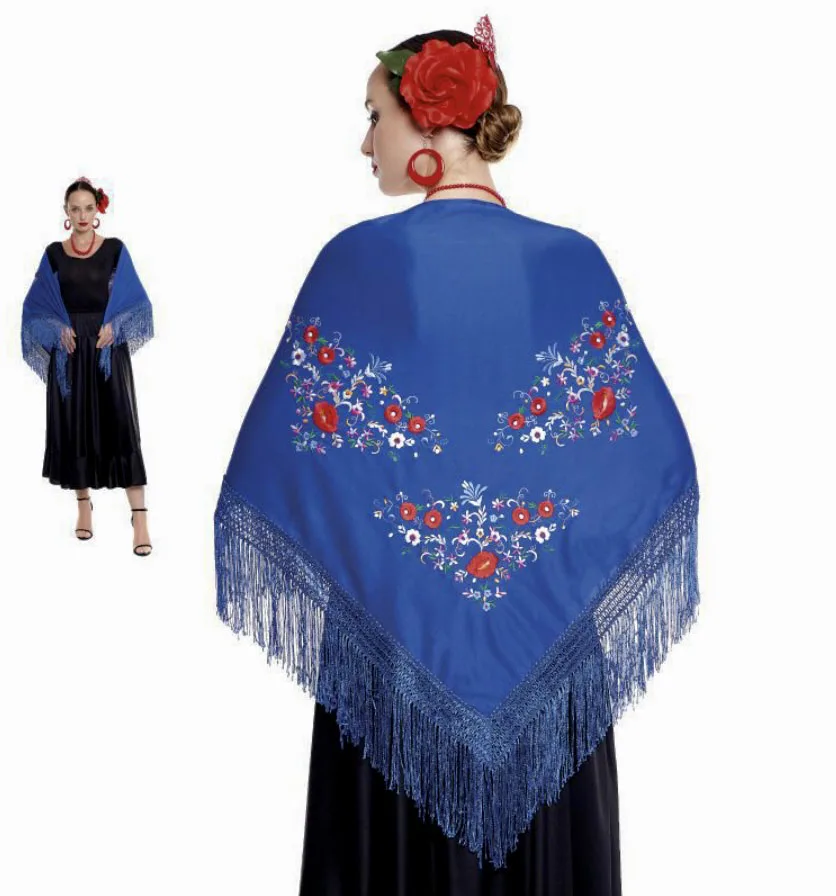 مانيلا شال زهرة التطريز عادي الألوان للنساء فتاة ، شالات الفلامنكو لفستان عادل ، Sevillana أو فلامنكا اللون أسود أحمر أبيض وردي أزرق
