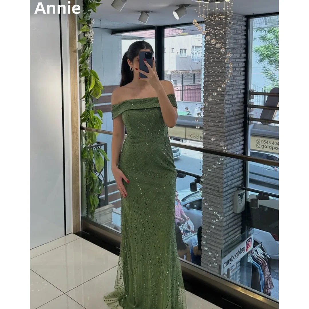 

Annie Beaded Блестящие роскошные платья для выпускного вечера Русалка Тюлевые вечерние платья Элегантные без бретелек для торжественных случаев Женщины فساتين سهرة
