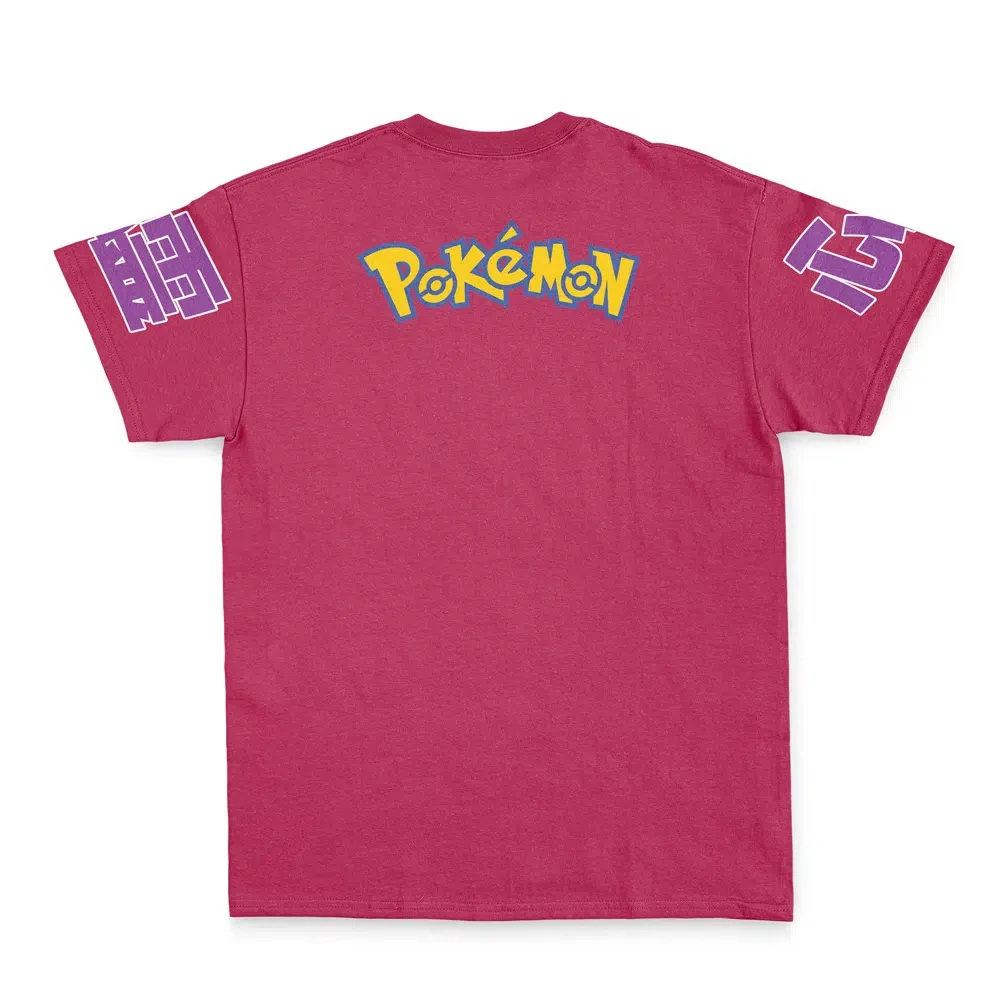 Men's Vintage Anime T-Shirt, Pokemon Mew Psychic Type Retro Grid Manga Poster Print Casual Red Short Sleeve Otaku Top view 4