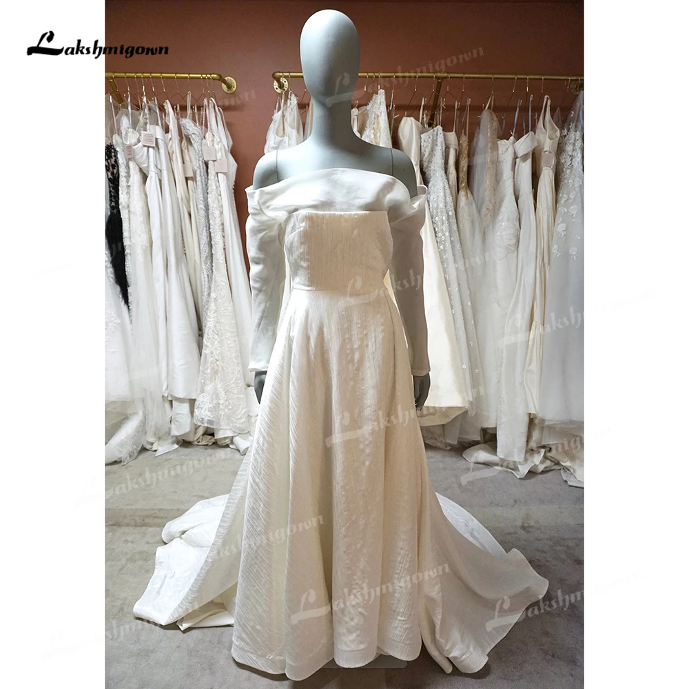 Robe de mariée trapèze à manches longues pour femmes, simple et sexy, col bateau, fendue sur les patients bohèmes, robe de balayage, éducatif