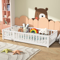 90x200cm Children's Bed, Floor Bed with Fall Protection, Slatted Frame, Made of Solid Pine Wood, White