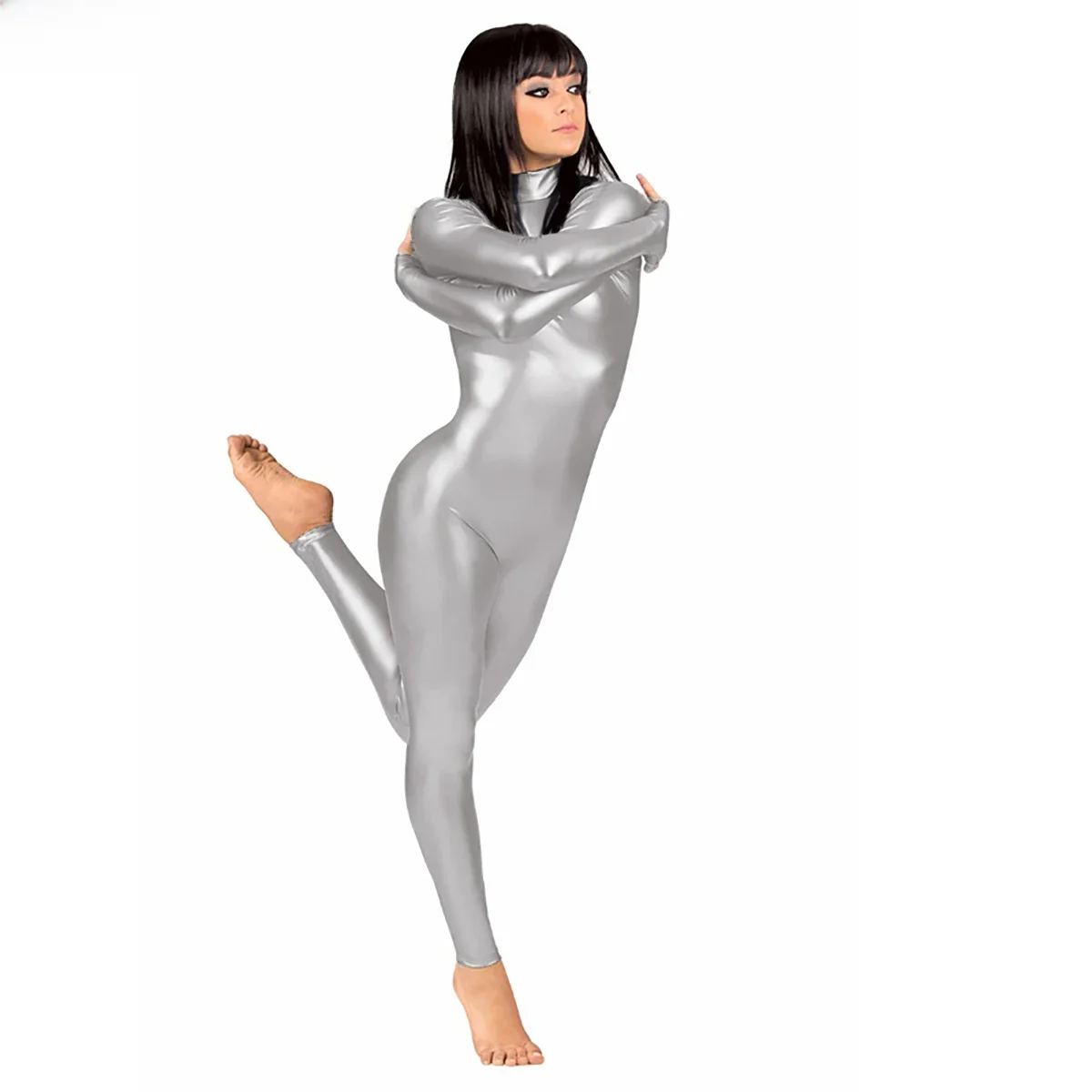 Dorosła kobieta elastan błyszczący metaliczny Zentai Catsuit unisex Zentai Catsuit kostium na halloween obcisłe body mężczyzna kombinezon trykot — zdjęcie 2