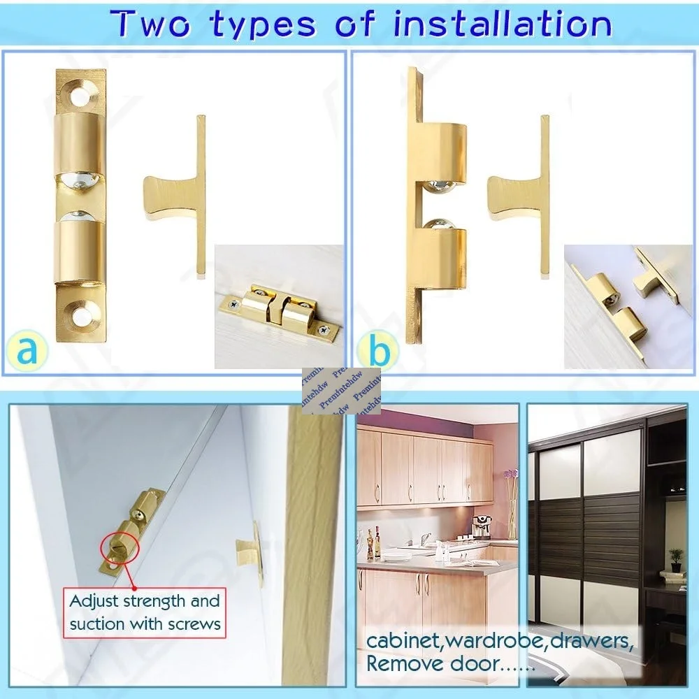10Pcs Solid Brass Rectangular Cabinet Catch Double Rollers Latch  Silver Adjustable With Screws