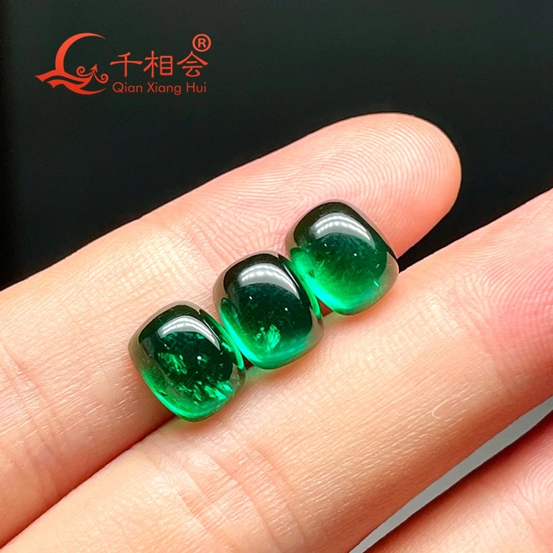 

8x10mm Emerald Green Long Cushion Shape Flat Back Cabochon Grown Hydrothermal Loose Gem Stone with Minor Cracks Inclusions