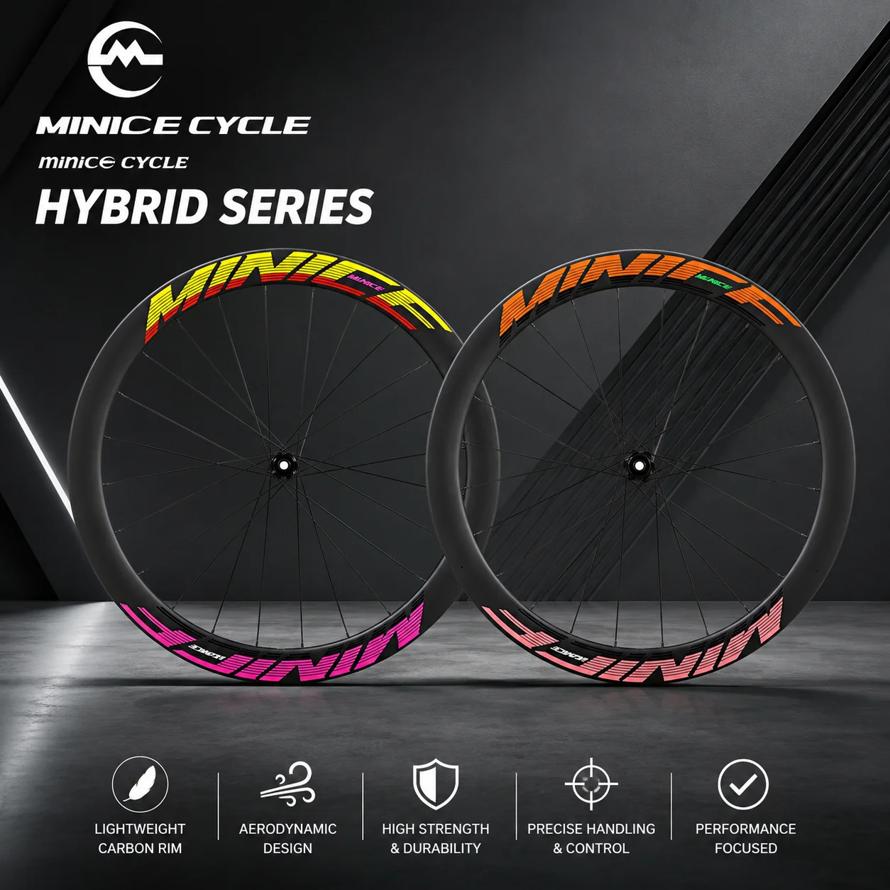 MINICE Brisk 180 Pro Carbon Fiber Road Bike Wheelset – Ultra-Light 50mm Disc Brake Wheelset