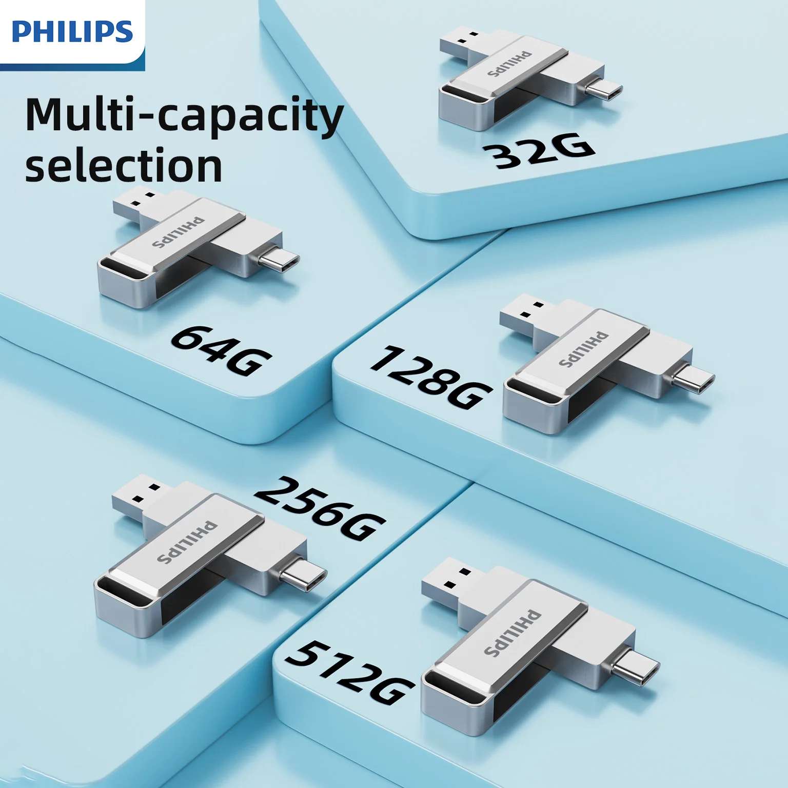محرك أقراص فلاش PHILIPS USB 3.2 Type-C 2 في 1 - تصميم قابل للدوران، نقل بيانات عالي السرعة، سعة 32 جيجابايت - 512 جيجابايت #4