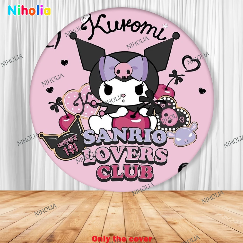 Tło fotograficzne Sanrio Kuromi Hello Kitty na baby shower, okrągłe tło, dekoracja na przyjęcie urodzinowe dla dziewczynek
