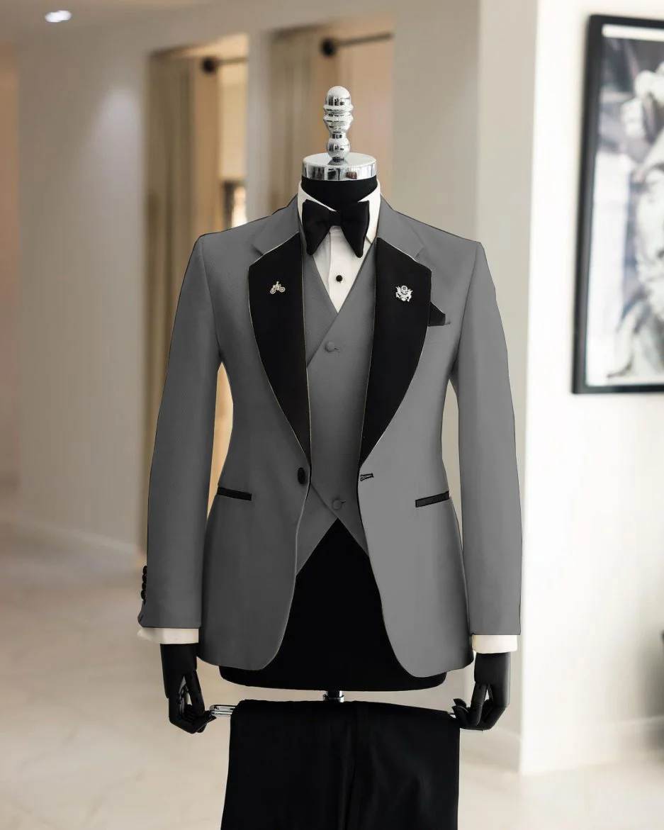 Men\'s Wedding Tuxedo Off-White Elegant Men\'s Suit Groom\'s Jacket Pants Vest 3-piece Set 2024 Customized Blazer