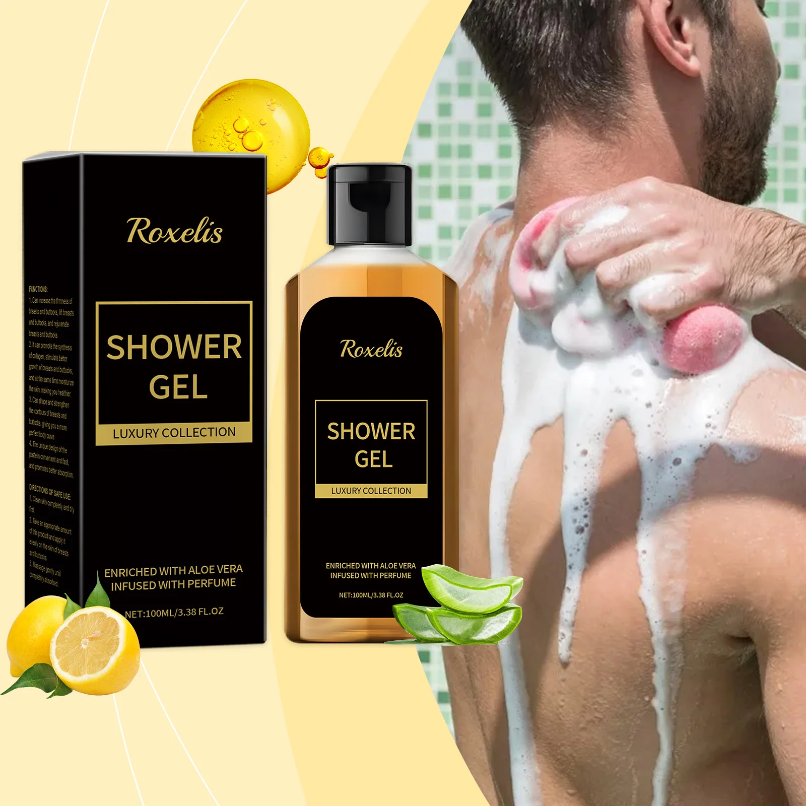 

Roxelis 100ml Men's Perfume Bath Lotion Clean Body Moisture Lasting Fresh Aroma Luxury Lemon Scent Pheromone Shower Gel Perfume