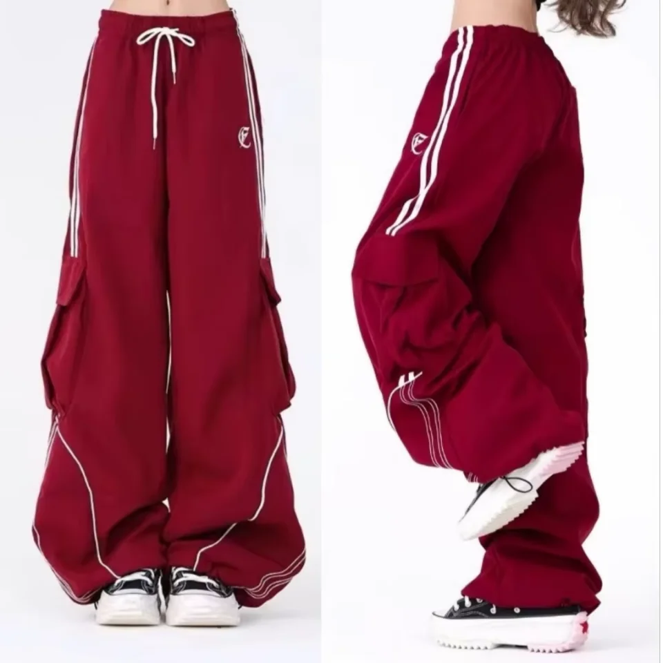 Y2K Cargo Pants Side Striped Women's Korean Style Wide Leg Baggy Trousers Streetwear Autunm Harajuku Hip Hop Balloon Sweatpants