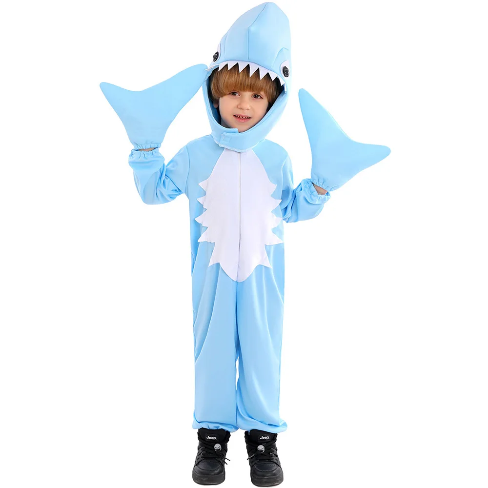 DIY Toddler Blue Shark Costume Boys Girls Cute Animal Shark Cosplay Jumspuit Hoodie Kids Party Shark Halloween Fancy Dress Cos