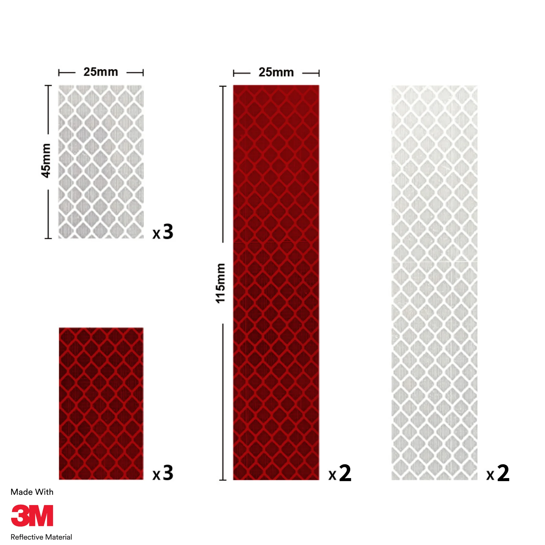 Salzmann Reflective Stickers | Hi Vis for Vehicles, Bikes, Helmets | 10 Pack, Red & Silver | Made with 3M Reflective Material
