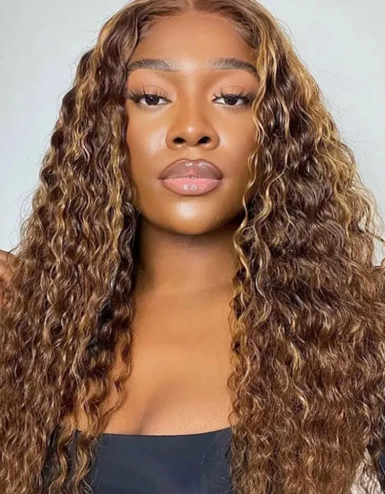 28 polegada destaque ombre peruca dianteira do laço 200 densidade 13x4 hd mel loira 4/27 onda profunda perucas frontais do laço