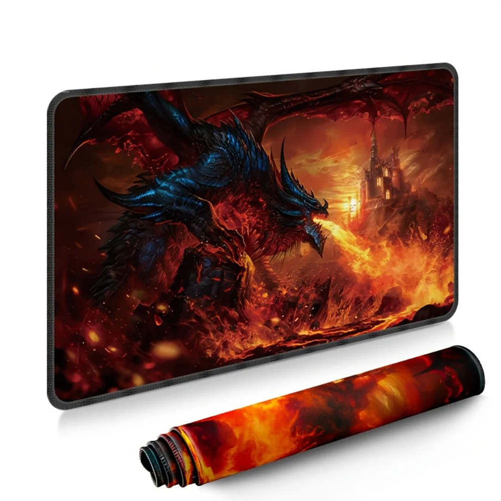 1Pcs Inferno Dragon Playmat Portable Rollable Non-Slip Rubber Base for MTG PTCG Tabletop Games Smooth Mouse Pad Desk Protector